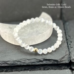 Handmade Selenite Bracelet with 14K Gold Bead: Healing Crystal Jewelry