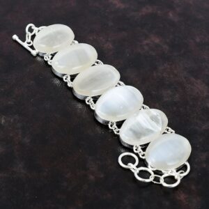 Handmade Selenite Bracelet: 925 Sterling Silver Adjustable Boho Jewelry