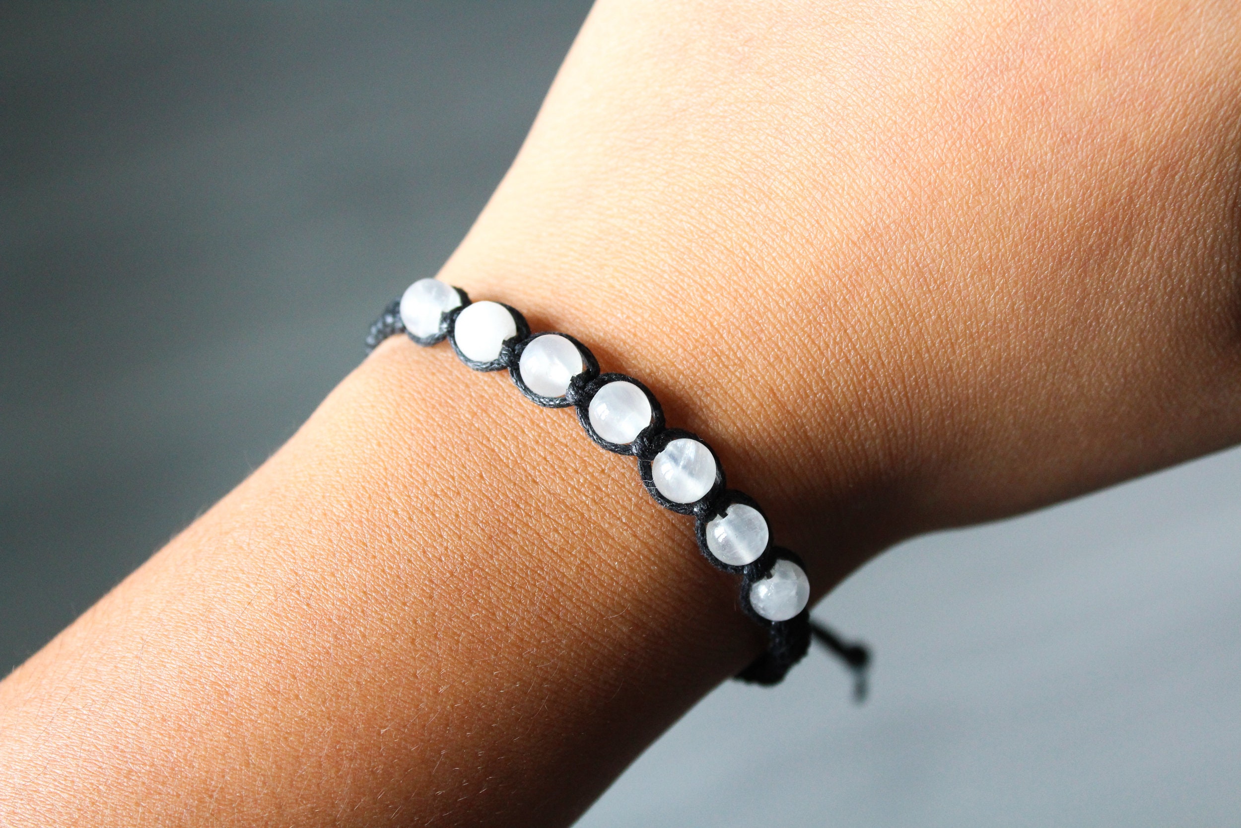 Handmade Selenite Bead Bracelet, Hypoallergenic Cord Handmade Selenite Bead Bracelet, Hypoallergenic Cord