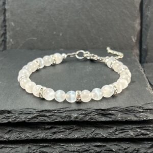 Handmade Selenite Crystal Bracelet: Gemstone Jewelry with Bling Accents