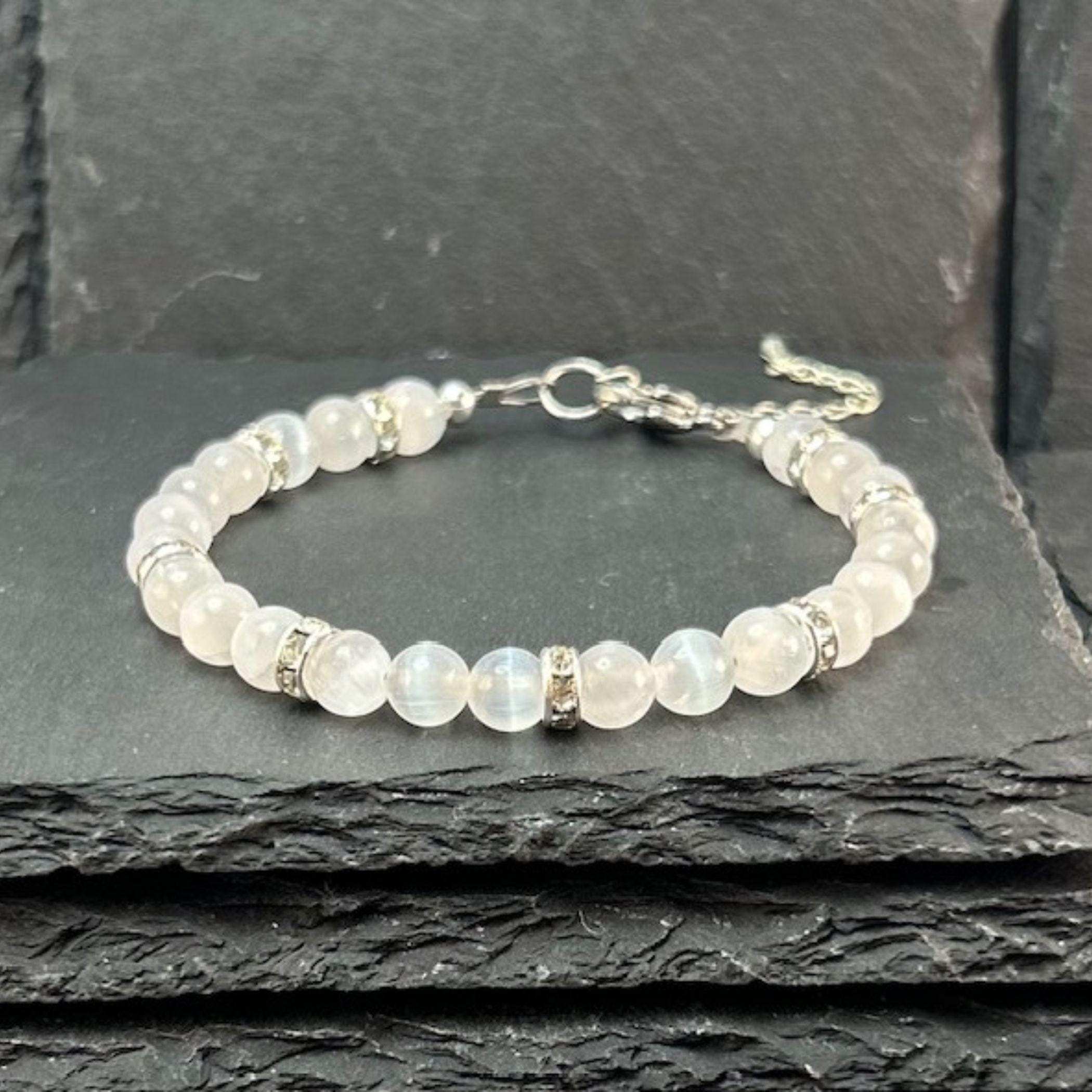Handmade Selenite Crystal Bracelet: Gemstone Jewelry With Bling Accents