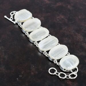 Handmade Selenite Druzy 925 Sterling Silver Adjustable Bracelet