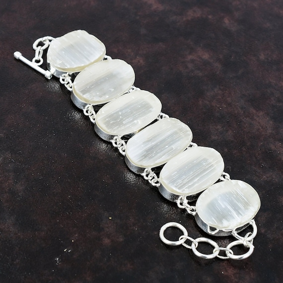 Handmade Selenite Druzy 925 Sterling Silver Adjustable Bracelet Handmade Selenite Druzy 925 Sterling Silver Adjustable Bracelet