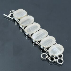 Handmade Selenite Druzy Bracelet: 925 Sterling Silver Adjustable Chain