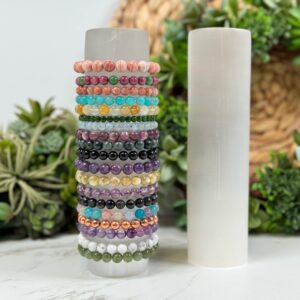 Selenite Bracelet Holder | 8 In | - (clear Charging Crystal Cylinder, Cleansing Stone, Crown Chakra) Selenite Bracelet Holder | 8 In | - (clear Charging Crystal Cylinder, Cleansing Stone, Crown Chakra)