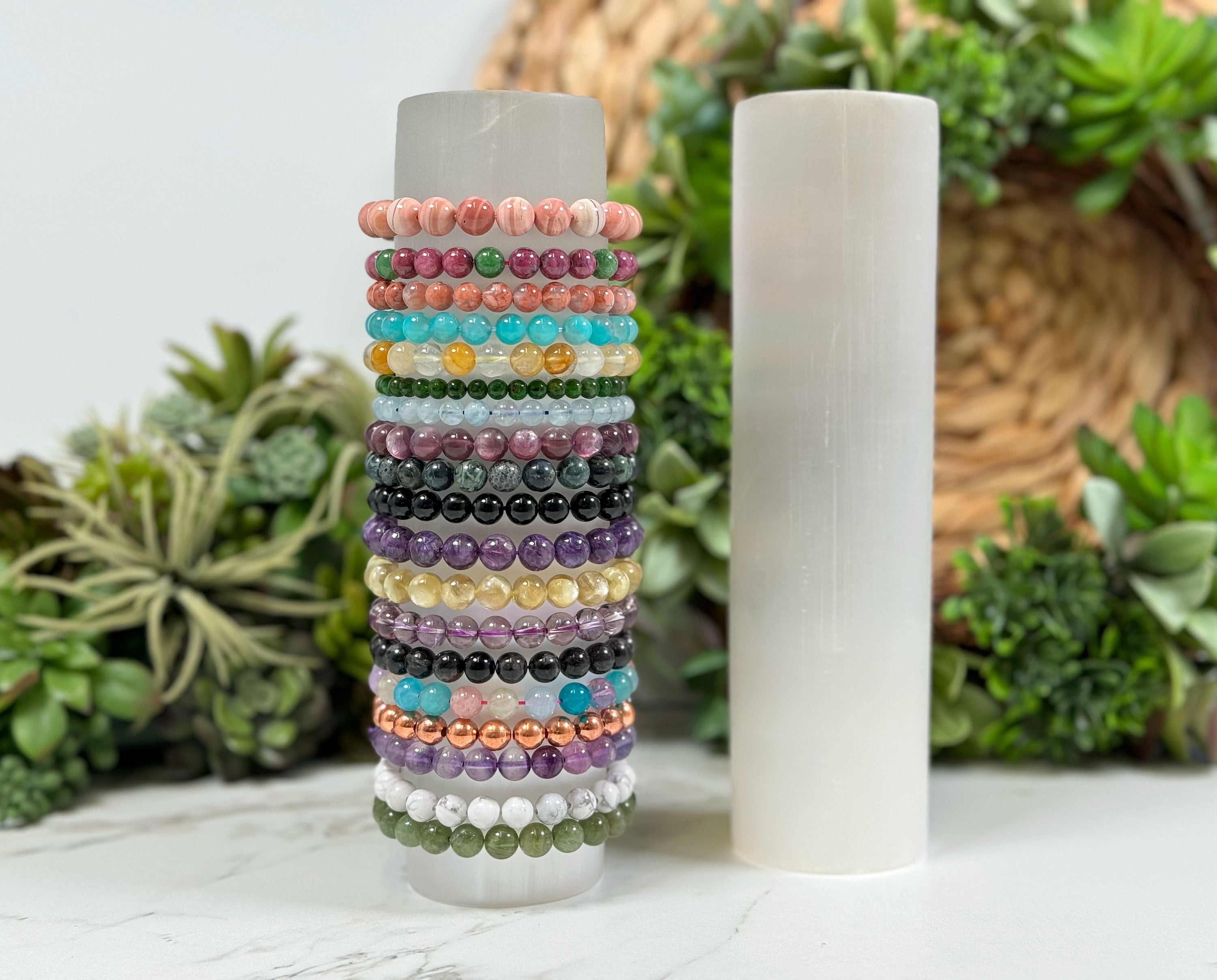 Selenite Bracelet Holder | 8 In | - (clear Charging Crystal Cylinder, Cleansing Stone, Crown Chakra)