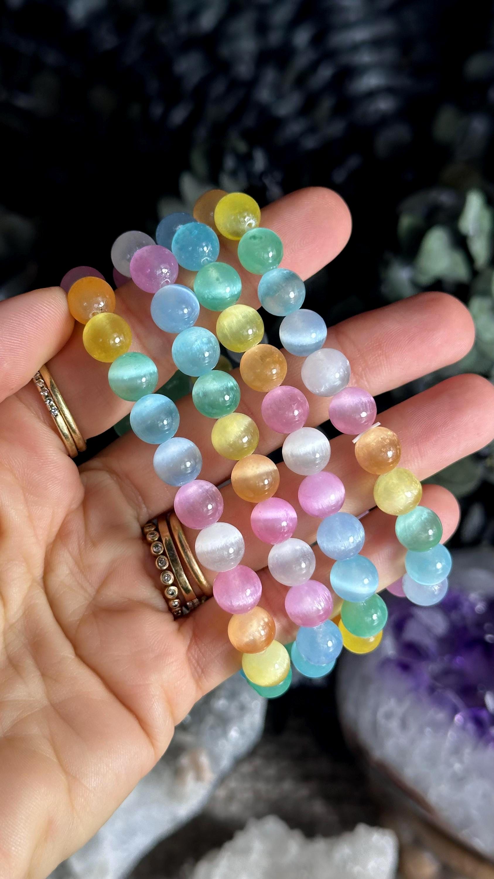 Rainbow Selenite Beaded Bracelet, 8mm, Bead Bracelet