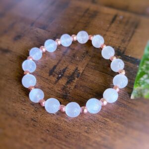 Selenite Bracelet With Rose Gold Beads, Healing Crystal Jewelry, Gemstone, Cleansing Bracelet Selenite Bracelet With Rose Gold Beads, Healing Crystal Jewelry, Gemstone, Cleansing Bracelet