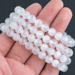 Selenite Bracelet Round Size 6mm and 8mm Handmade In USA - Natural Gemstone Crystal Bracelets Handmade Jewelry - approx. 7" Crystal Bracelet