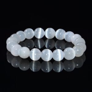 Selenite Smooth Round Beaded Bracelet Size 6mm 8mm 10mm 7.5'' Length 3 Pcs/set