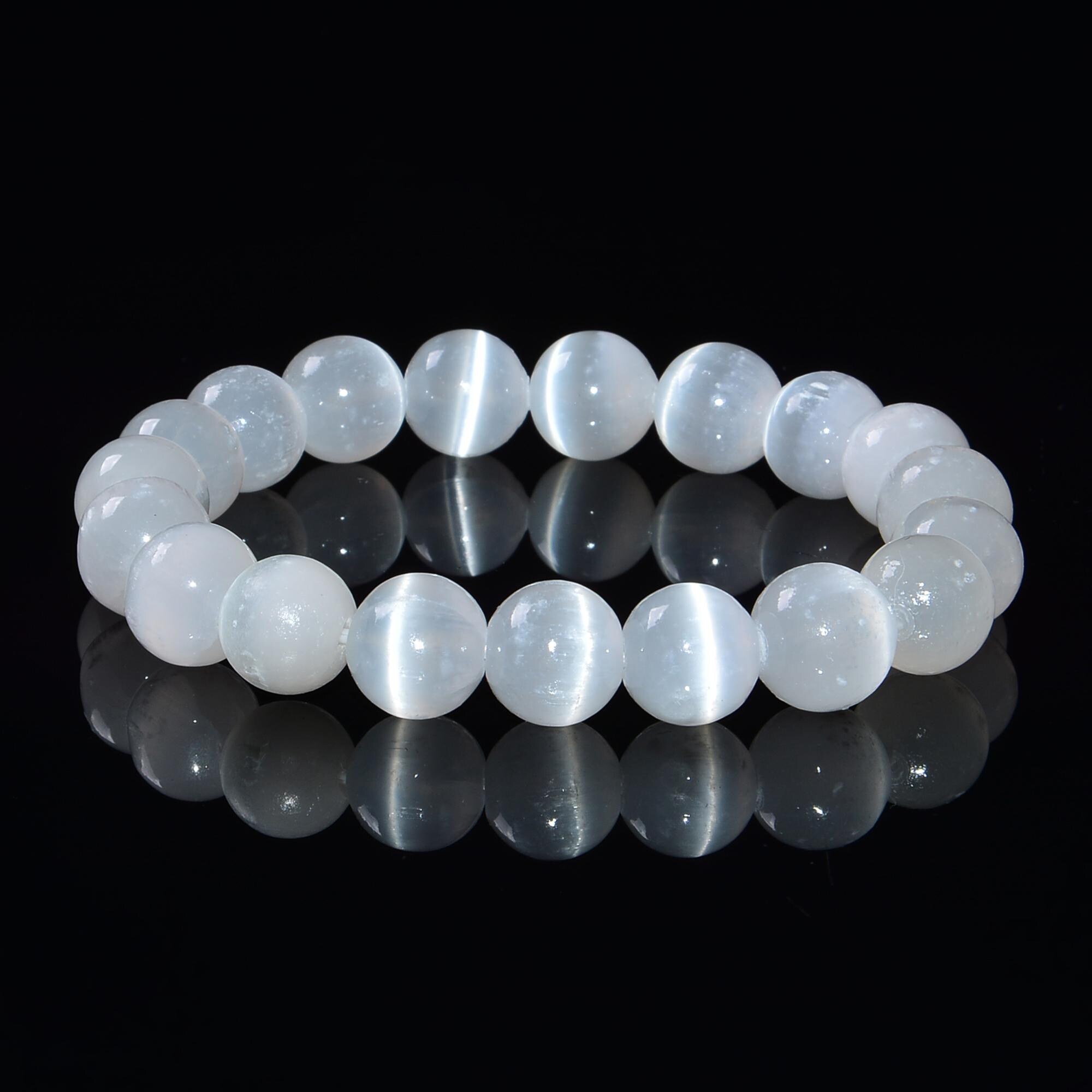 Selenite Smooth Round Beaded Bracelet Size 6mm 8mm 10mm 7.5'' Length 3 Pcs/set