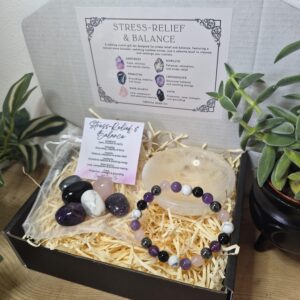 Stress Relief & Balance Crystal Bracelet Gift Box With Selenite Bowl Stress Relief & Balance Crystal Bracelet Gift Box With Selenite Bowl