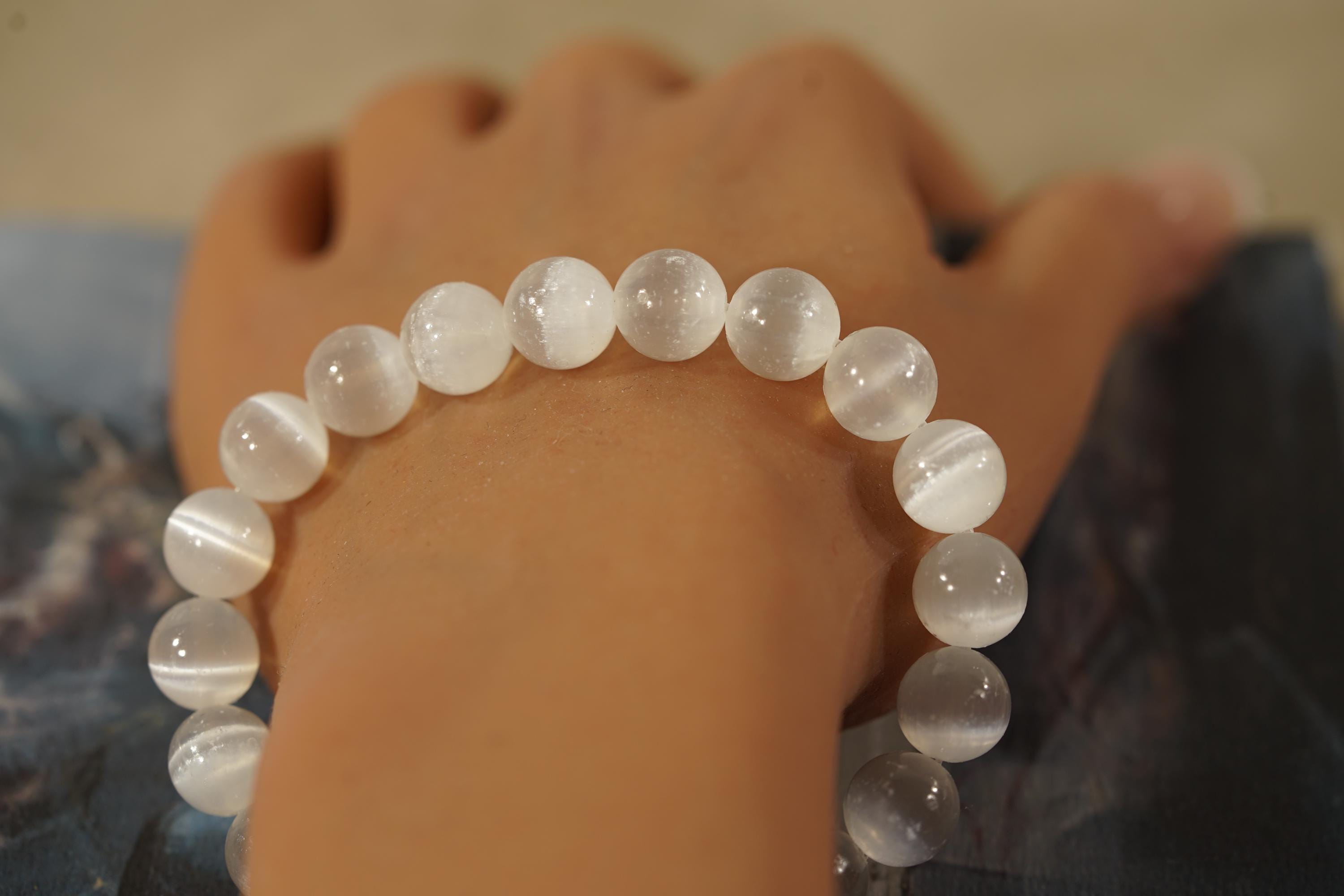 Selenite Bracelet • Stretch Bracelet • 10mm • 12mm • Cleansing • Purification • Clarity • Elastic Bracelet • White Bracelet • B1009 Selenite Bracelet • Stretch Bracelet • 10mm • 12mm • Cleansing • Purification • Clarity • Elastic Bracelet • White Bracelet • B1009