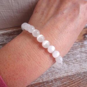 White Selenite Beaded Bracelet, Beauty Angel Stone Gemstone Bracelet, White Stone Stretch Bracelet, Gemstone Jewelry, Gift For Mom Wife