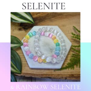 Selenite Bracelet – White Or Rainbow Dyed – Energy Cleansing & Spiritual Jewellery