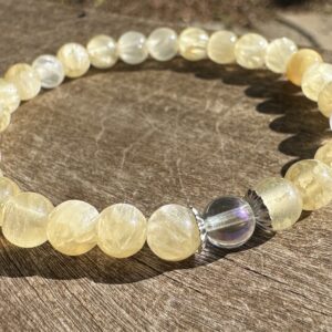 Yellow Selenite Moon Goddess and Angel Aura, Bracelet or Anklet 6mm with Positive Healing Energy!