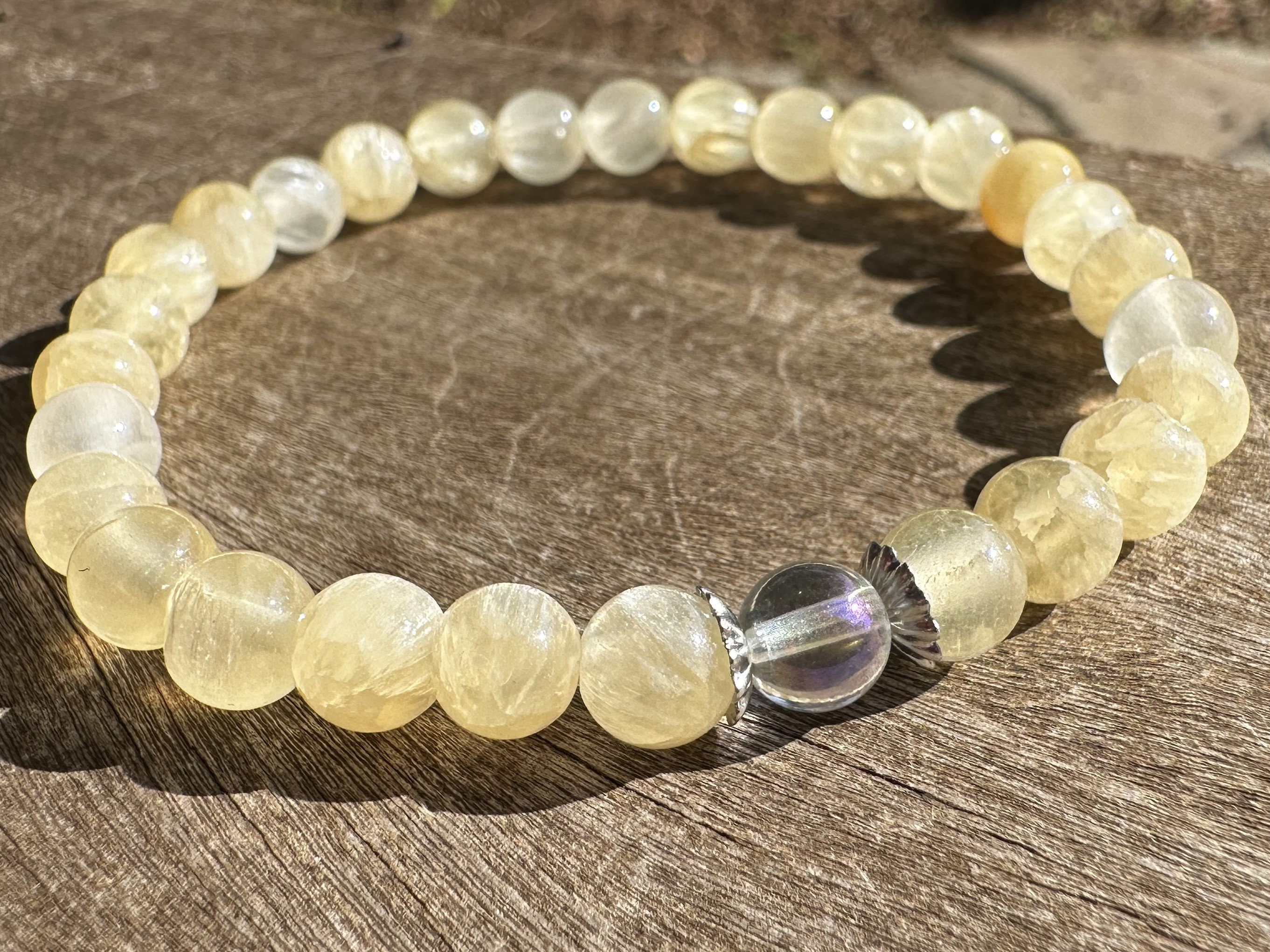 Yellow Selenite Moon Goddess And Angel Aura, Bracelet Or Anklet 6mm With Positive Healing Energy! Yellow Selenite Moon Goddess And Angel Aura, Bracelet Or Anklet 6mm With Positive Healing Energy!