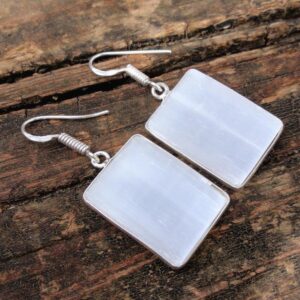 925 - Raw Selenite Earrings, Sterling Silver, Natural Stone, White Selenite Silver Earrings, Raw Gemstone Earrings, Metaphysical Stone