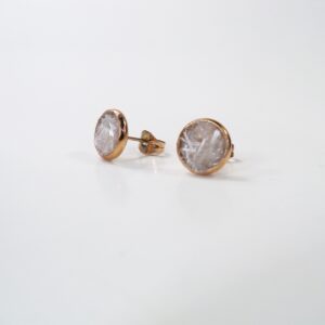 Selenite Crushed Stone Rose Gold Plated Stud 8mm Earrings White Gypsum Selenite Crushed Stone Rose Gold Plated Stud 8mm Earrings White Gypsum