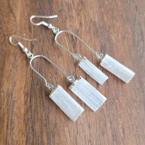 Selenite Crystal Dangle Earrings: Handmade Gemstone Drop Earrings Selenite Crystal Dangle Earrings: Handmade Gemstone Drop Earrings