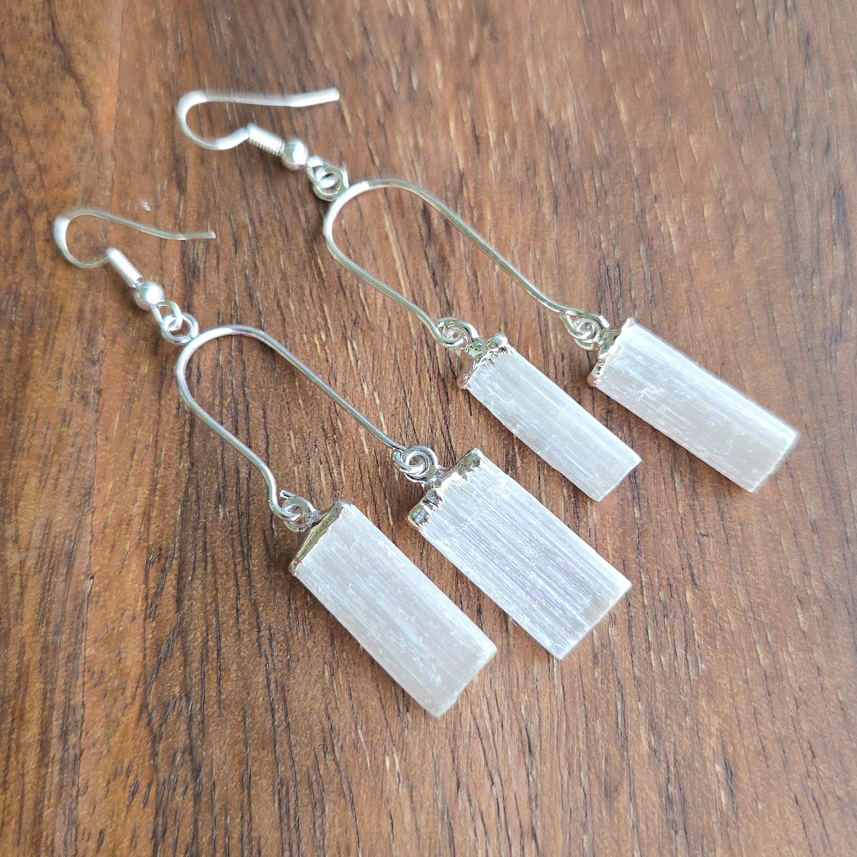 Selenite Crystal Dangle Earrings: Handmade Gemstone Drop Earrings
