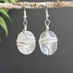 Selenite Crystal Dangle Earrings: Wire Wrapped Gemstone Drop Earrings Selenite Crystal Dangle Earrings: Wire Wrapped Gemstone Drop Earrings