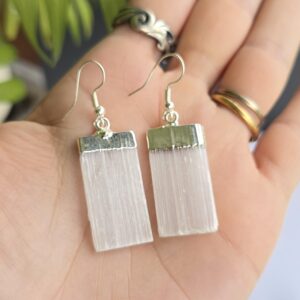 Selenite Crystal Earrings, Handmade Gemstone Dangle Earrings