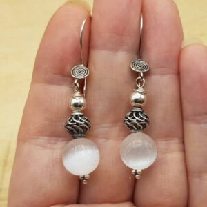 Selenite Earrings. Crystal Reiki Jewelry Uk. Bali Silver Bead Dangle Drop Earrings. Empowered Crystals Selenite Earrings. Crystal Reiki Jewelry Uk. Bali Silver Bead Dangle Drop Earrings. Empowered Crystals