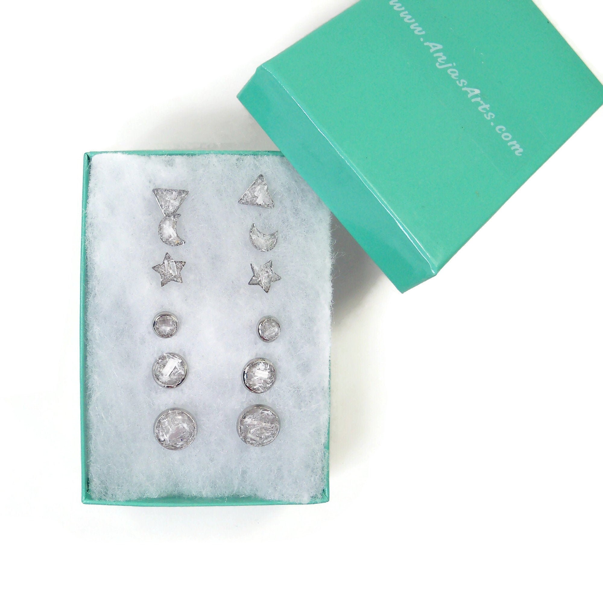Earring Gift Set Of 6 Crushed White Selenite Stone Hypoallergenic Stainless Steel Studs