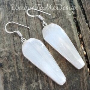 Handmade Sterling Silver Selenite Coffin Earrings: Natural Gemstone Handmade Sterling Silver Selenite Coffin Earrings: Natural Gemstone
