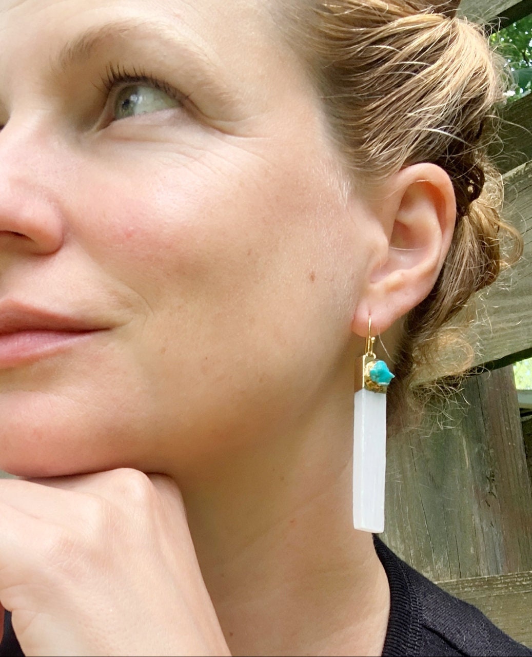 Long White Selenite Gold Plated Earrings With Gemstone Accents | Crystal Earrings | Dangle Earrings | Boho Earrings | Stone Earrings Long White Selenite Gold Plated Earrings With Gemstone Accents | Crystal Earrings | Dangle Earrings | Boho Earrings | Stone Earrings