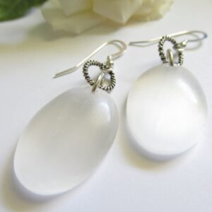 Selenite Sterling Silver Earrings, Moon Goddess Jewelry Selenite Sterling Silver Earrings, Moon Goddess Jewelry