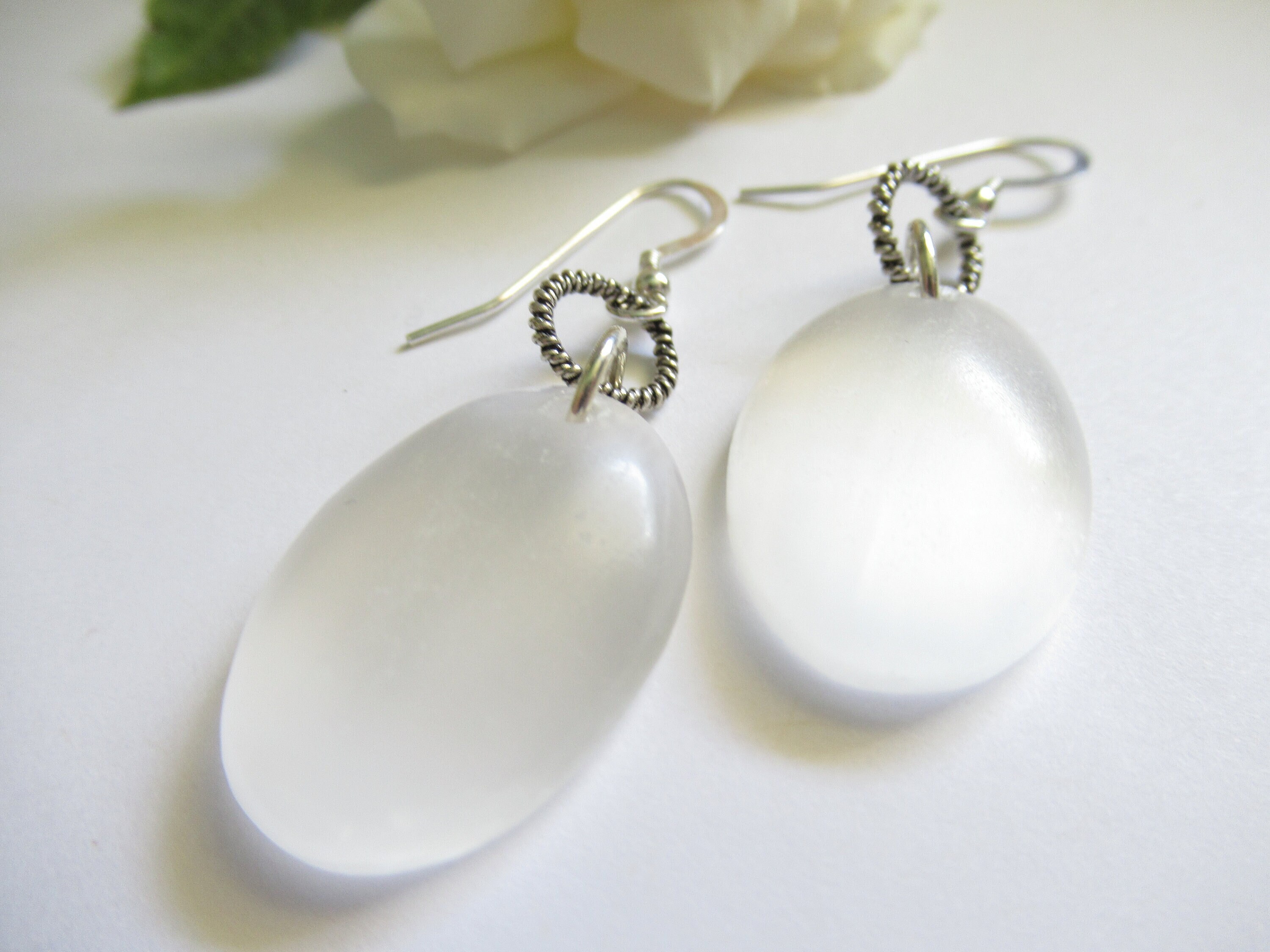 Selenite Sterling Silver Earrings, Moon Goddess Jewelry
