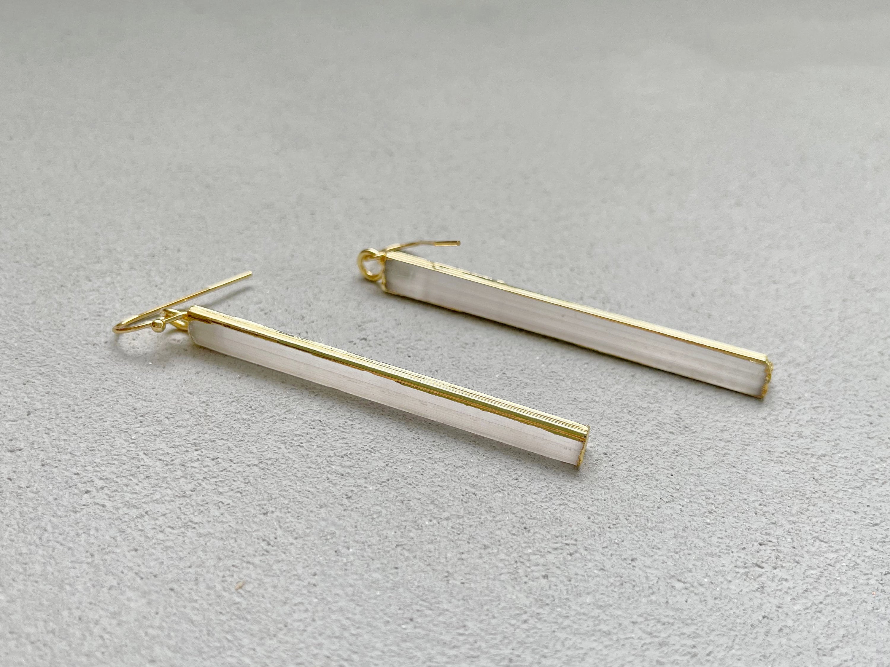 Selenite Earrings, Stick Earrings, Gold Earrings, Gemstone Stick Earrings, Natural Selenite Jewelry, White Gold Earrings, Gift For Women Selenite Earrings, Stick Earrings, Gold Earrings, Gemstone Stick Earrings, Natural Selenite Jewelry, White Gold Earrings, Gift For Women