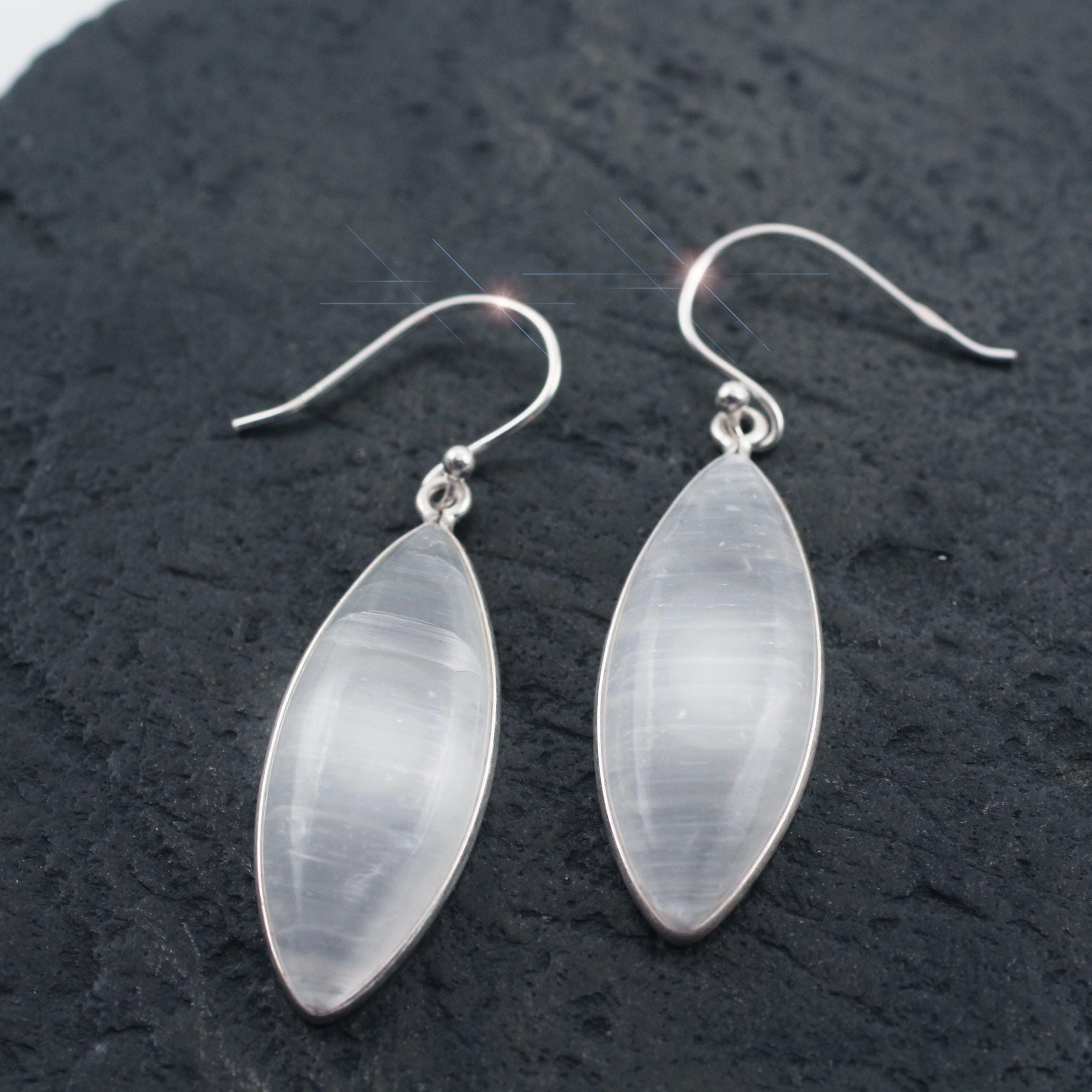 Vanilla Frost - Selenite Gemstone Drop Sterling Silver Earrings Vanilla Frost - Selenite Gemstone Drop Sterling Silver Earrings