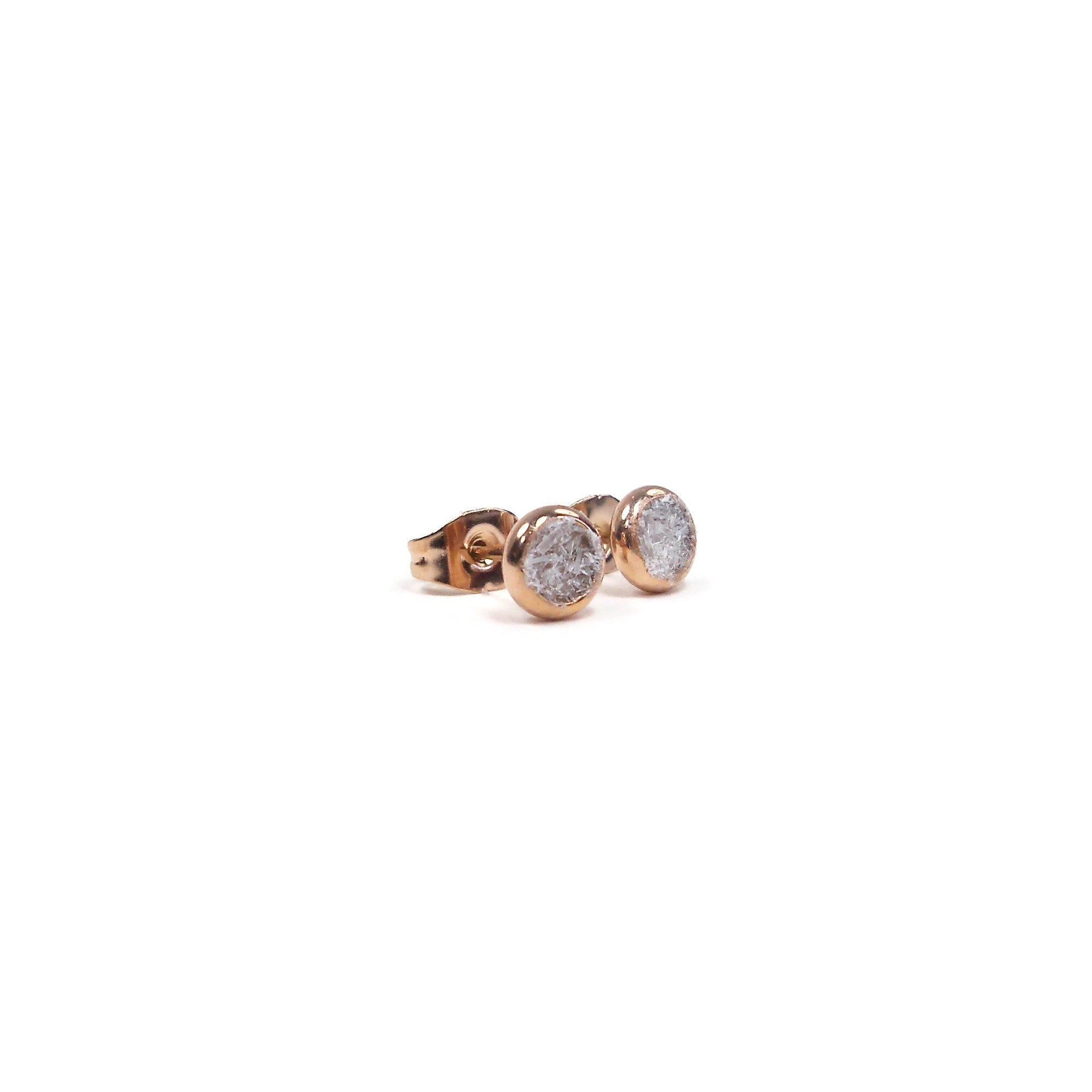 White Selenite 4mm Crushed Stone Round Rose Gold Plated Stud Earrings Gypsum White Selenite 4mm Crushed Stone Round Rose Gold Plated Stud Earrings Gypsum