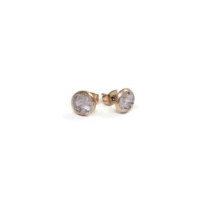 White Selenite 6mm Crushed Stone Rose Gold Plated Stud Earrings Gypsum White Selenite 6mm Crushed Stone Rose Gold Plated Stud Earrings Gypsum
