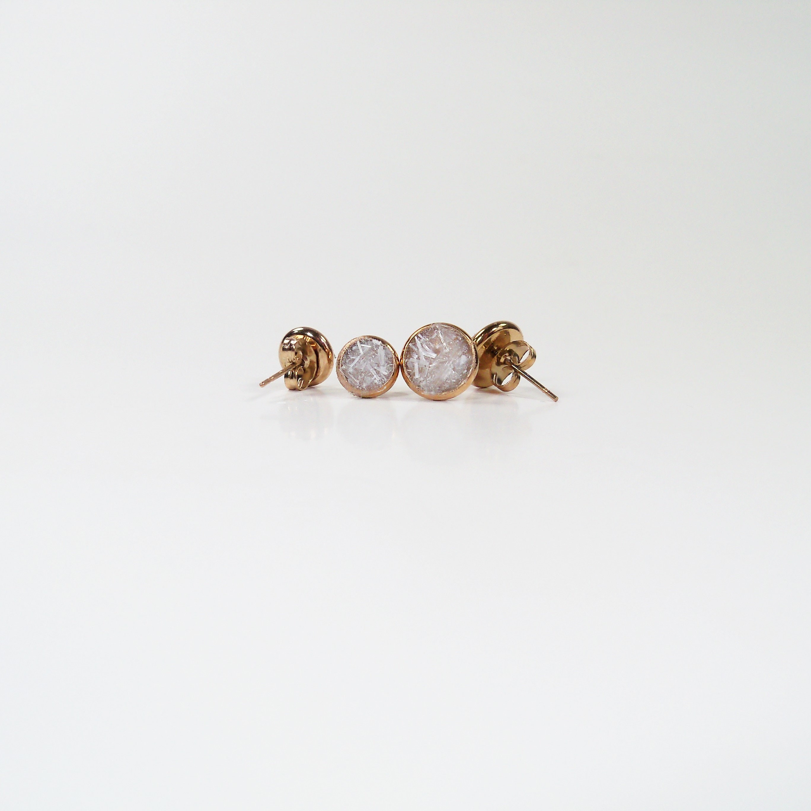 White Selenite Rose Gold Plated Stud Earrings Crushed Stone