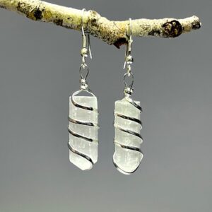 Selenite Wire Wrapped Crystal Earrings
