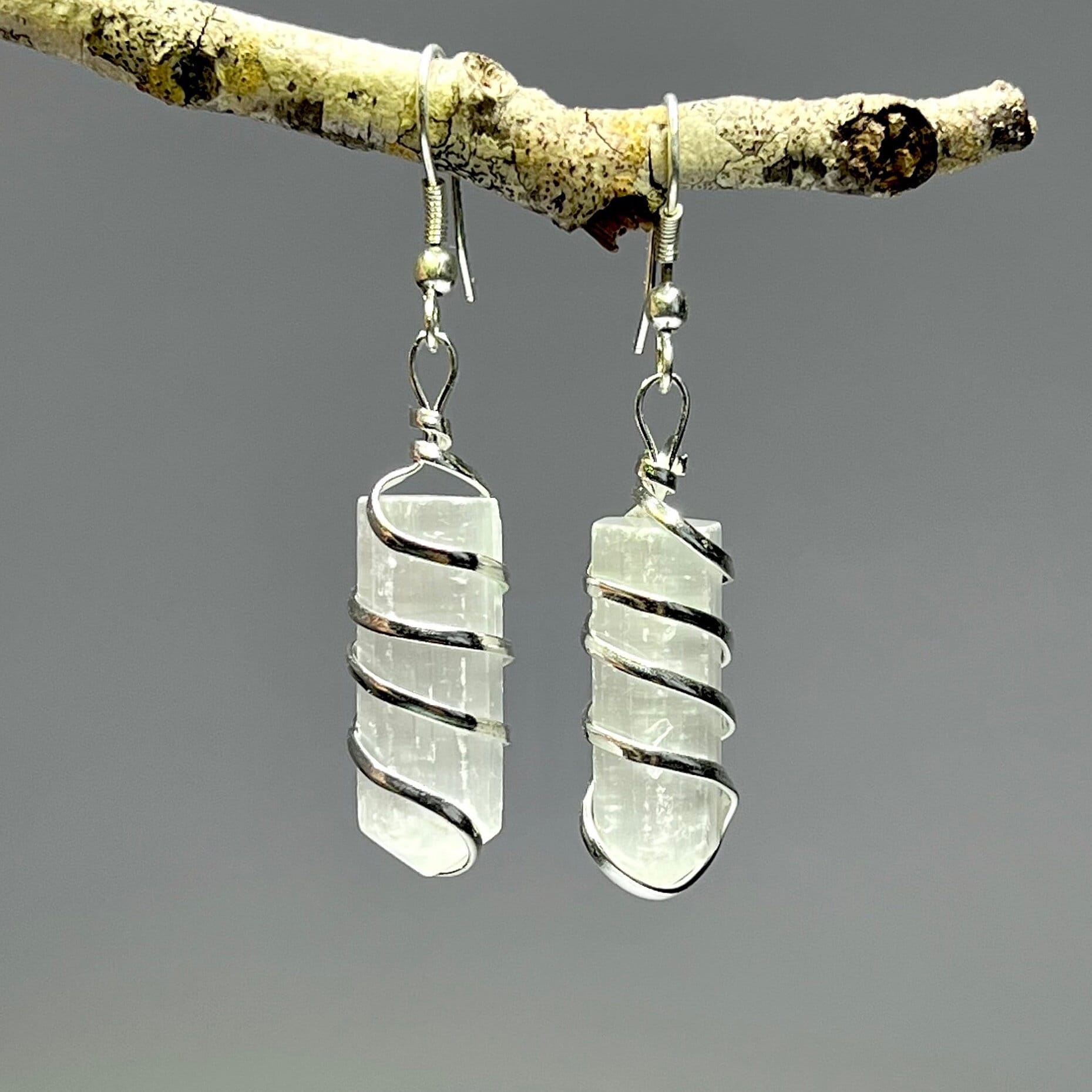 Selenite Wire Wrapped Crystal Earrings