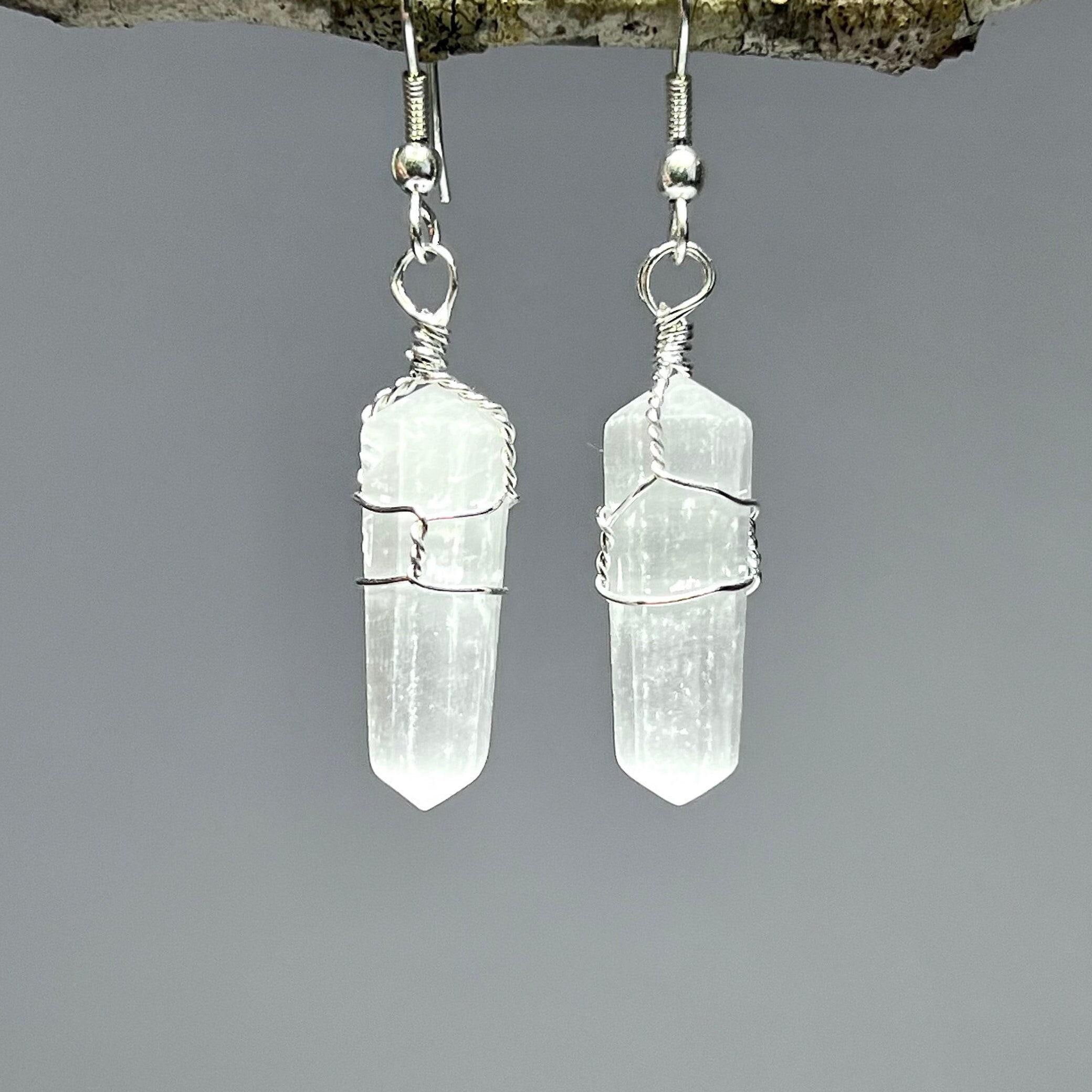 Selenite Wire Wrapped Crystal Earrings Selenite Wire Wrapped Crystal Earrings