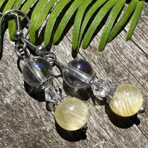 Yellow Selenite and Angel Aura, Stainless Steel, Healing Stone Earrings! Yellow Selenite and Angel Aura, Stainless Steel, Healing Stone Earrings!