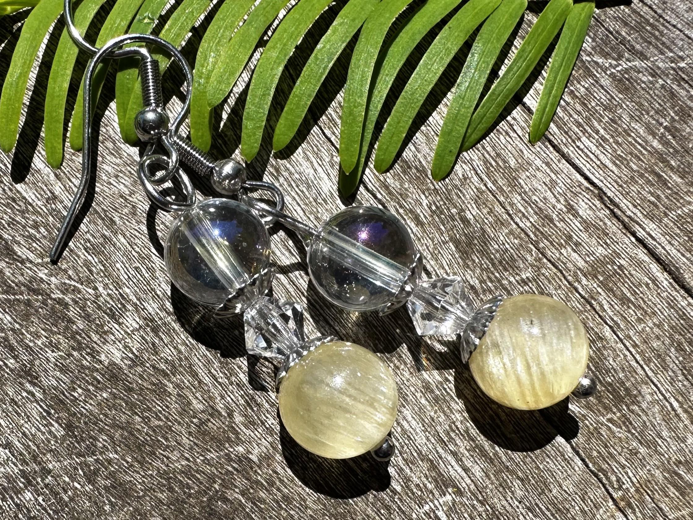 Yellow Selenite And Angel Aura, Stainless Steel, Healing Stone Earrings! Yellow Selenite And Angel Aura, Stainless Steel, Healing Stone Earrings!