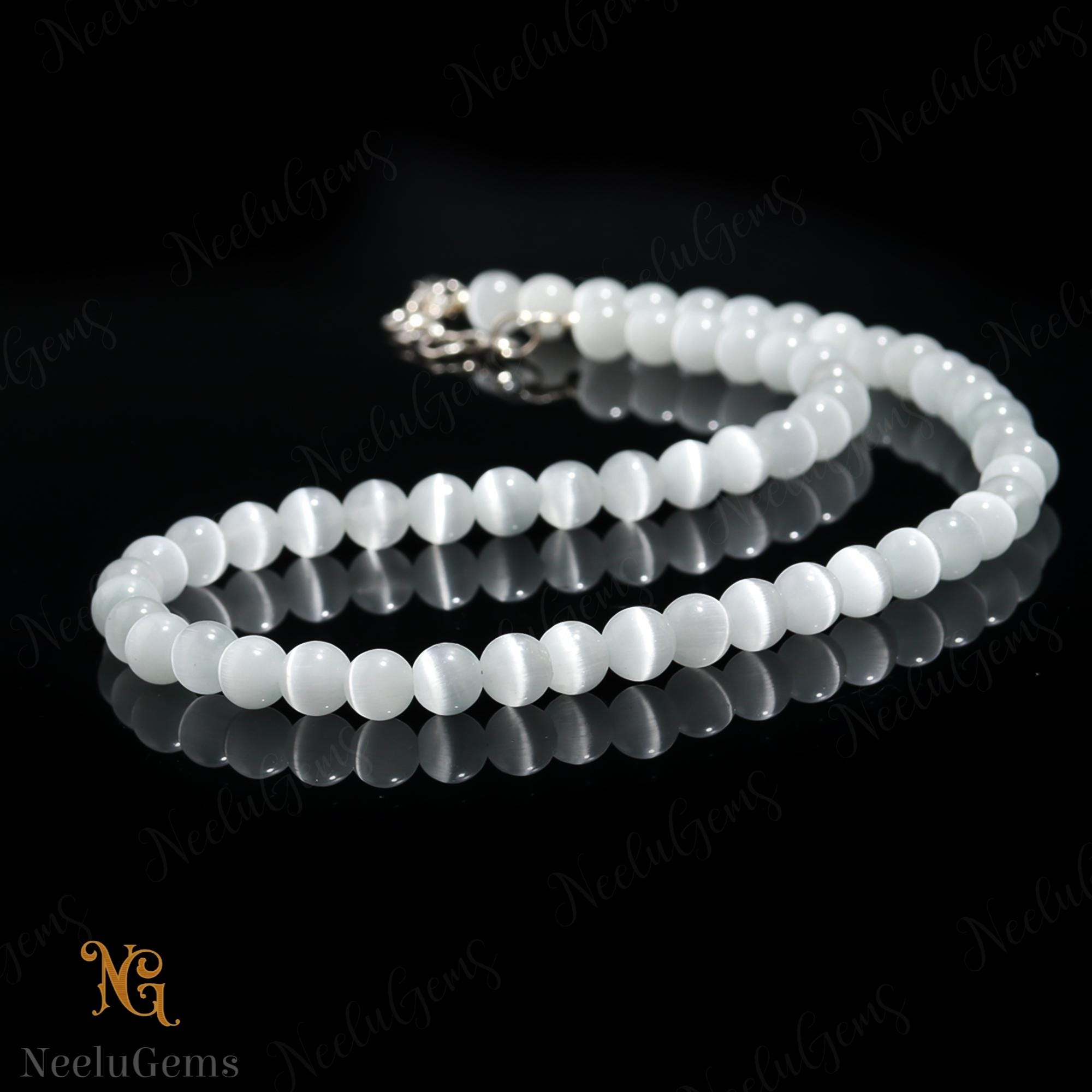 Aaa+ Natural Selenite Necklace, 7mm Genuine White Satin Spar Beads, 18 Inch Handmade Jewelry, Cleansing Crystal Gift For Her, Mindfulness