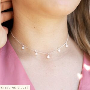 Selenite Bead Dangle Choker – Handmade Gemstone Necklace Selenite Bead Dangle Choker – Handmade Gemstone Necklace