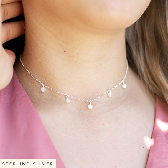 Selenite Bead Dangle Choker – Handmade Gemstone Necklace