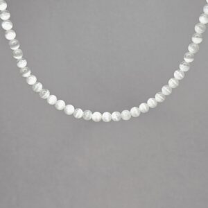 Selenite Crystal Beaded Choker: Sterling Silver Gemstone Necklace Selenite Crystal Beaded Choker: Sterling Silver Gemstone Necklace