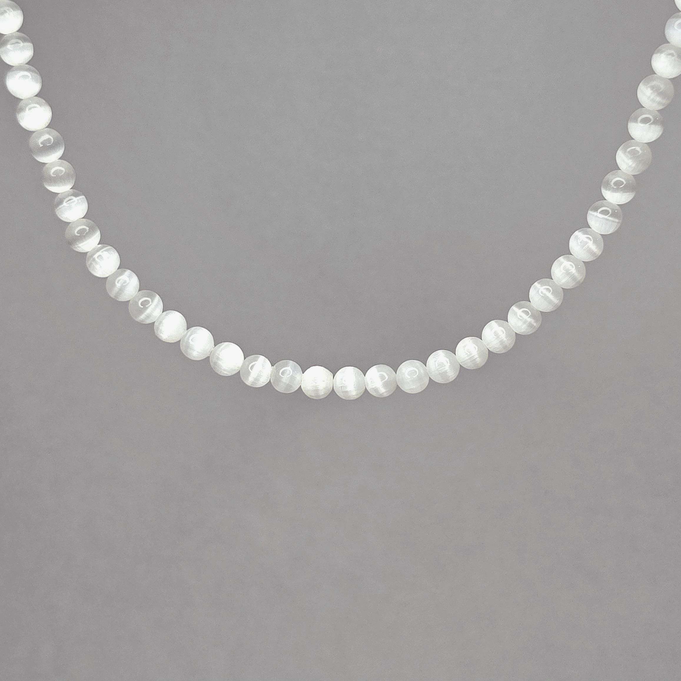Selenite Crystal Beaded Choker: Sterling Silver Gemstone Necklace