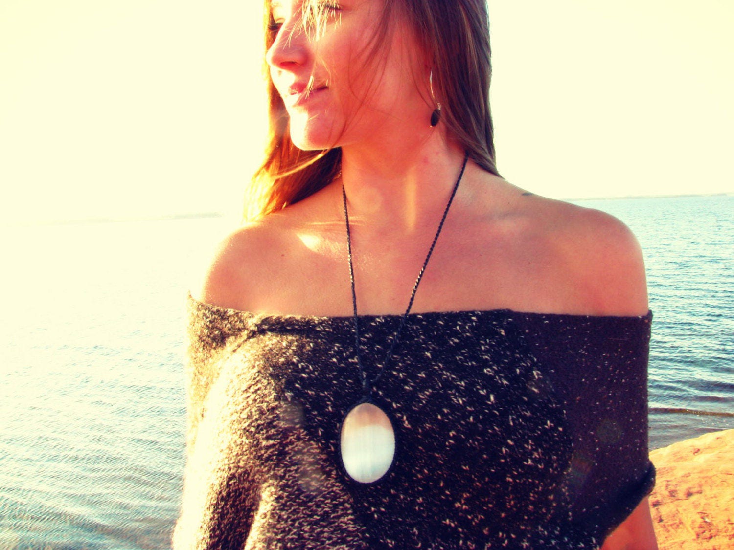 Selenite Crystal Necklace, Gemstone Jewelry, Gift Ideas For The Zen Seeker, White Crystal, Angel Meaning