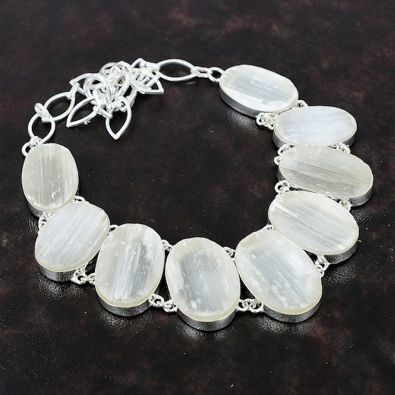 Selenite Druzy Necklace: Handmade 925 Sterling Silver, Adjustable Chain